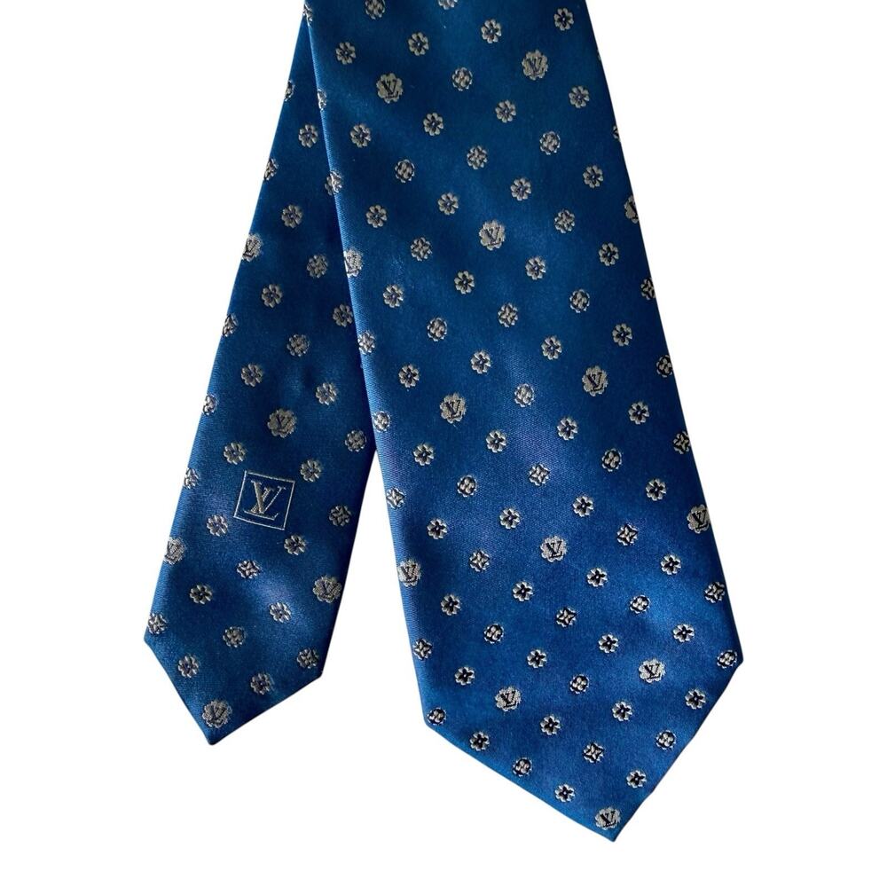 Louis Vuitton LV Monogram Tie Blue Silk 3” Modern